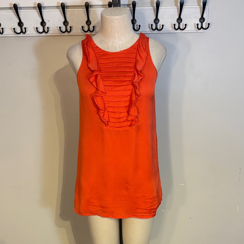 Reiss Orange Silk Ruffle Tank Top size small